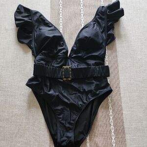 Womens Stylish Black One Piece Swimsuit